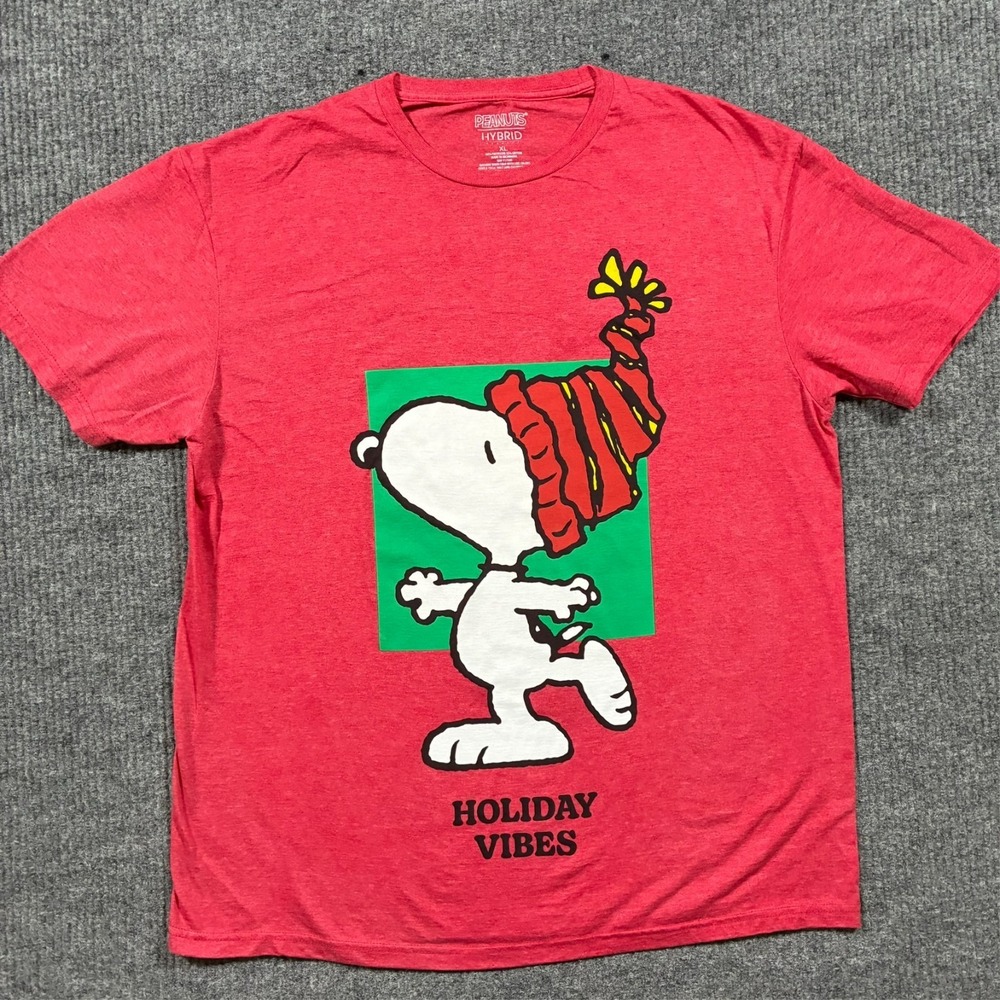 Peanuts‎ Hybrid Snoopy Holiday Vibes Shirt Mens Size XL Red Graphic Short Sleeve